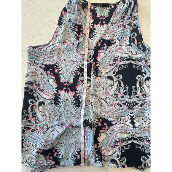 Banana Republic Black Teal Abstract Pattern Ruffled‎ Women’s Size Large - Picture 3 of 8